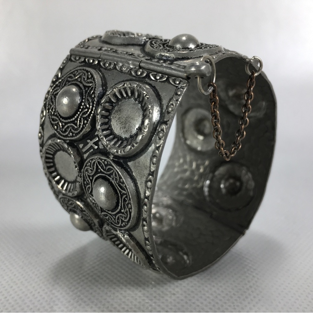 Vintage Svenskt Tenn Pewter Ornately Detailed Wrist Cuff Bracelet